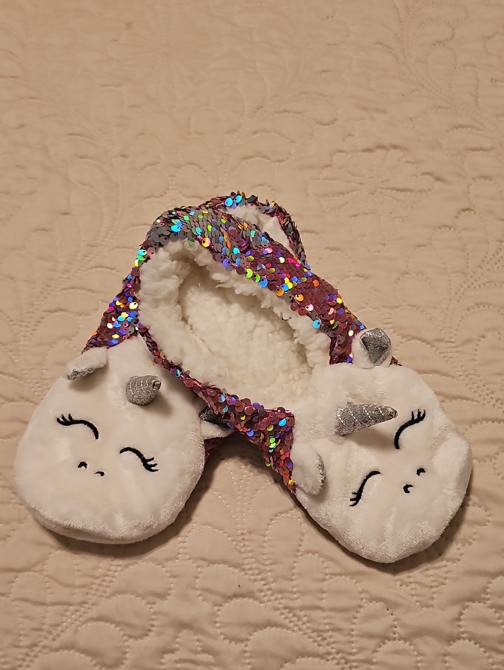 White Unicorn Sequin Slippers